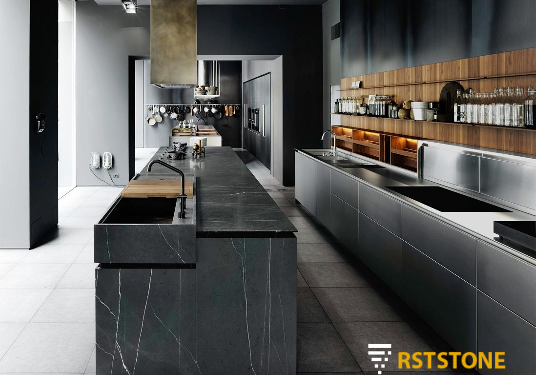 Black marble tile countertops