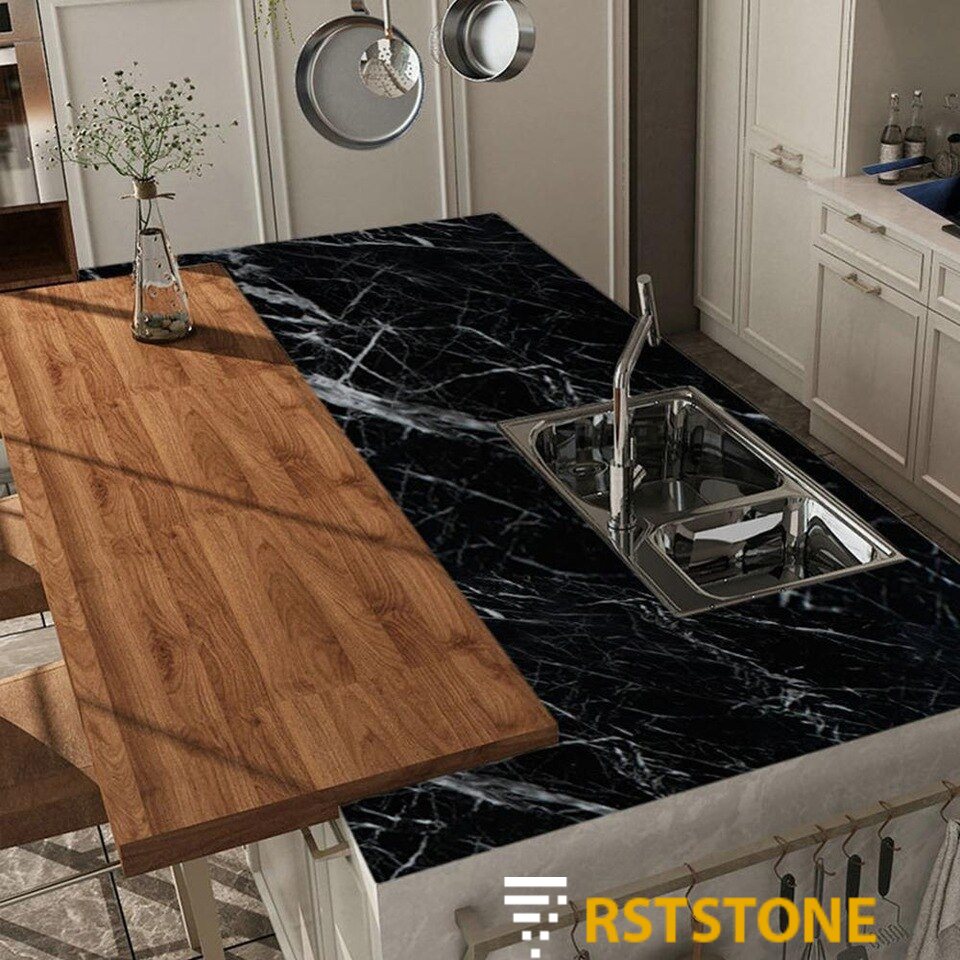 Black marble tile countertops